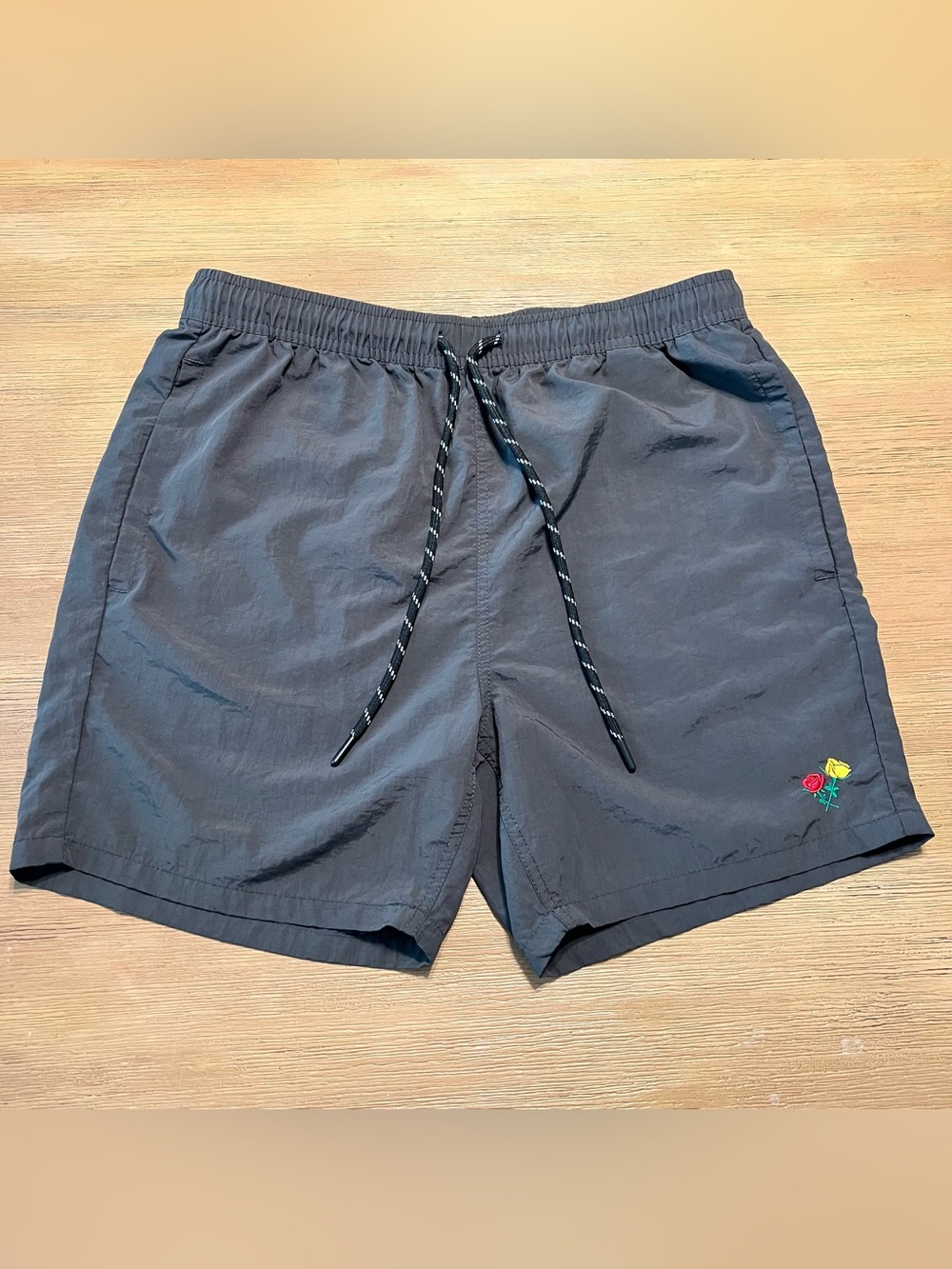 Brooklyn Cloth Charcoal Gray Swim Trunks with Embroidered Accent